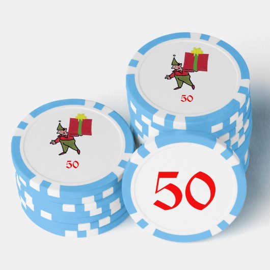 Elf Met Rode Doos lichtblauw 50 gestreepte pookspa Poker Chips (Opstapeling)