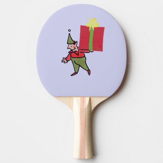 Elf met rode doos paarse ping pong peddel tafeltennisbatje (Voorkant)
