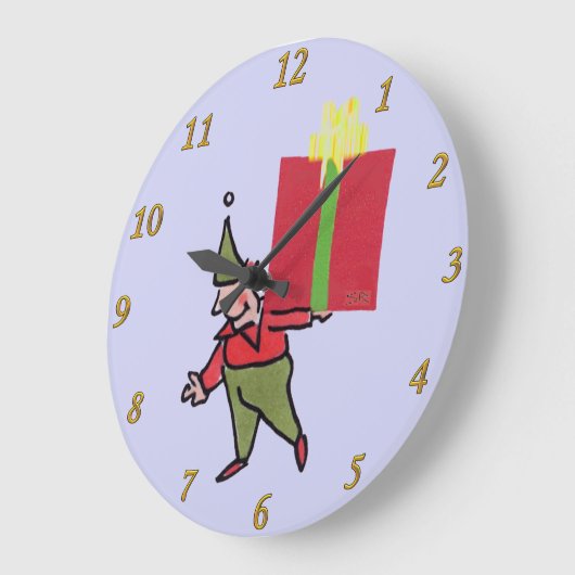 Elf met rode doos paarse wandklok (Hoek)