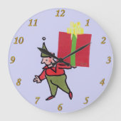 Elf met rode doos paarse wandklok (Voorkant)
