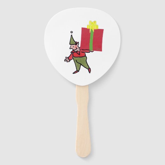 Elf Met Rode Doos peddel hand fans Handwaaier (Voorkant)
