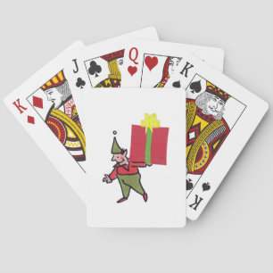 Elf met rode doos poker speelkaarten