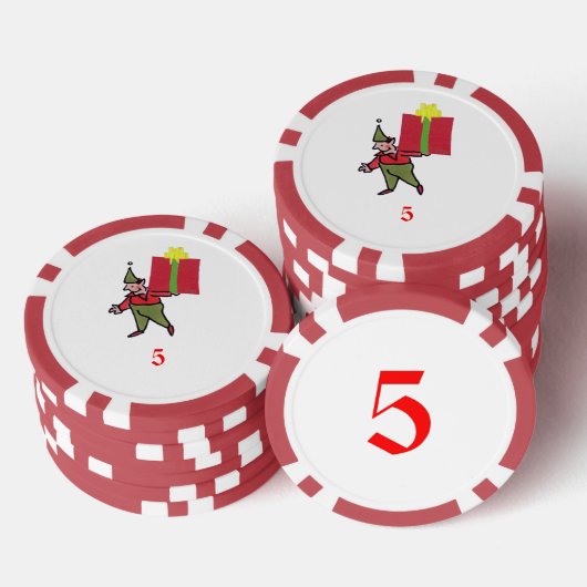Elf Met Rode Doos Rode 5 Gestreepte pookspaander Poker Chips (Opstapeling)