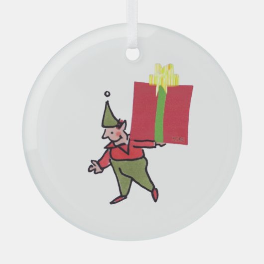 Elf Met Rode Doos ronde glazen ornament (Voorkant)