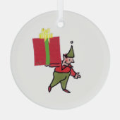 Elf Met Rode Doos ronde glazen ornament (Achterkant)
