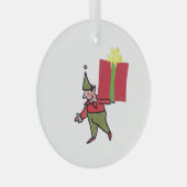 Elf Met Rode Doos ronde glazen ornament (Voorkant Rechts)
