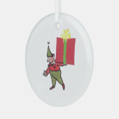 Elf Met Rode Doos ronde glazen ornament (Voorkant links)