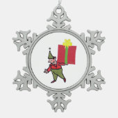 Elf Met Rode Doos tinnen sneeuwvlok ornament (Voorkant)