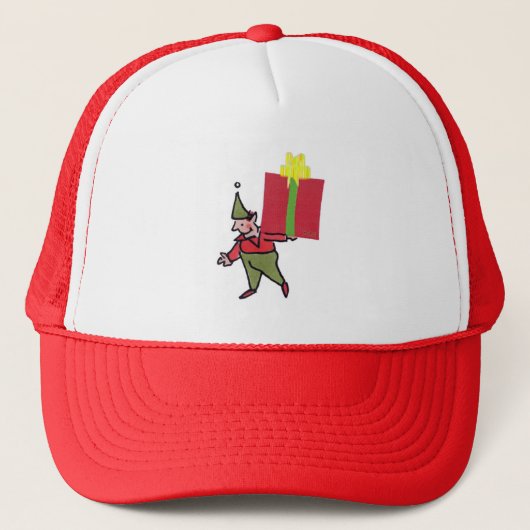 Elf met rode doos trucker hoed pet (Voorkant)