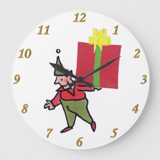 Elf met rode doos wandklok (Voorkant)