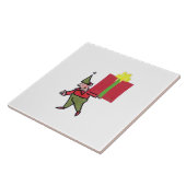 Elf met rode doos witte grote keramische tegel tegeltje (Zijkant)