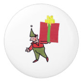 Elf Met Rode Doos witte keramische knop (Voorkant)