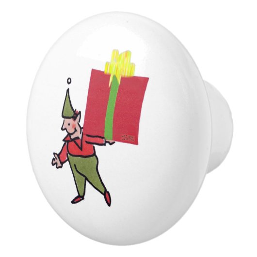 Elf Met Rode Doos witte keramische knop (Rechts)