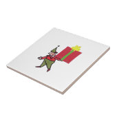 Elf met rode doos witte kleine keramische tegel tegeltje (Zijkant)