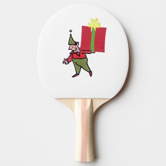 Elf met rode doos witte ping pong peddel tafeltennisbatje (Voorkant)