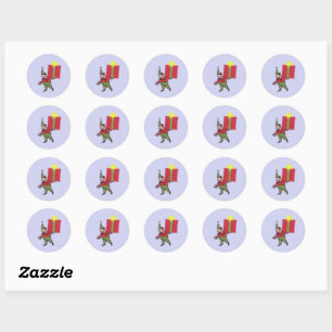 Elf met ronde stickers met rode doos