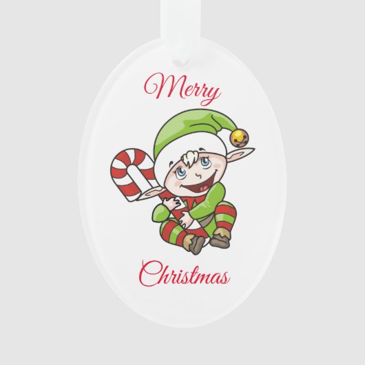 Elf met snoepriet ornament (voorkant)