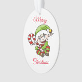 Elf met snoepriet ornament (voorkant)