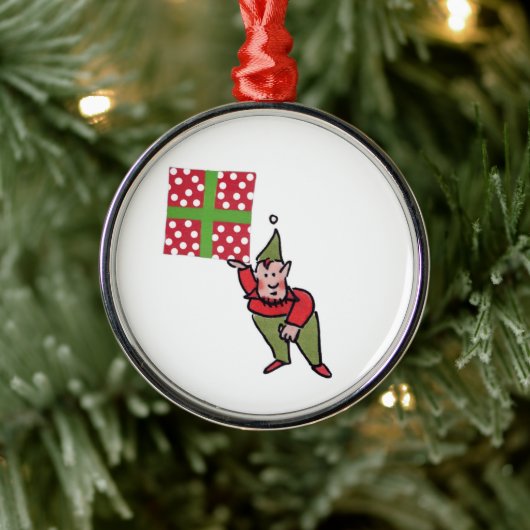 Elf Met Stip Geschenk ronde premium ornament (Boom)