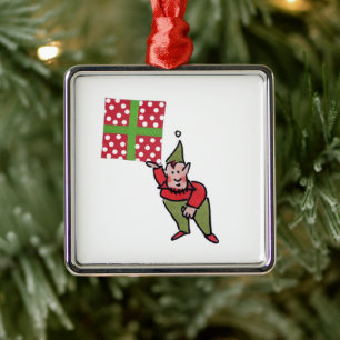 Elf Met Stippen Cadeau vierkant premium ornament
