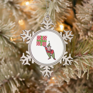 Elf met Stippen Geschenk tin soldat sneeuwvlok han Ornament