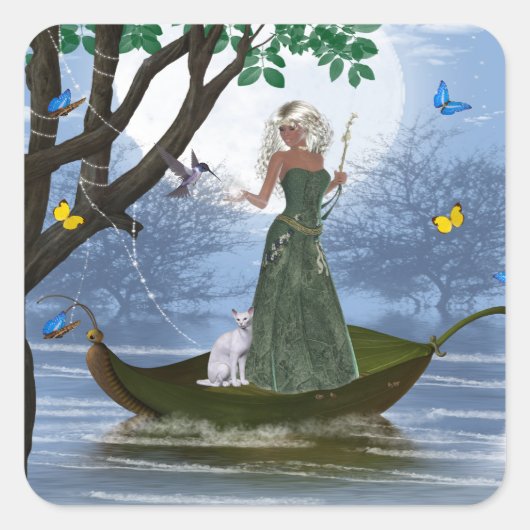 Elf met White Cat Riding op een lef Sticker 2 (Voorkant)