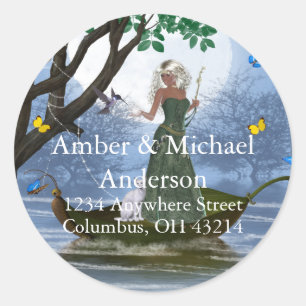 Elf met Witte Kat Fantasy Return Address Labels