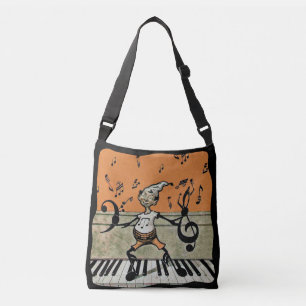 Elf met zwarte Muzieknoten op het Sinaasappel van Crossbody Tas