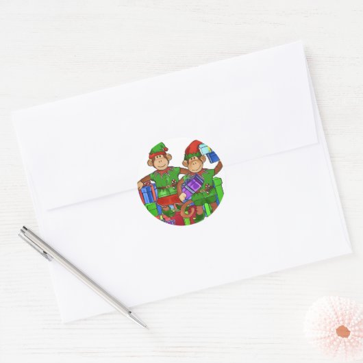 Elf Monkeys Ronde Sticker (Envelop)