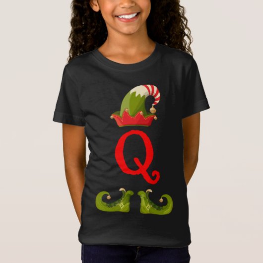 Elf Monogram Q initiaal Schattige Bijpassend Famil T-shirt (Voorkant)