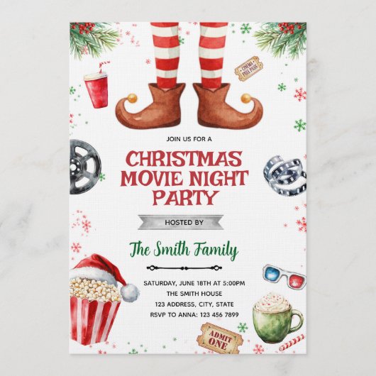 Elf Movie Night party Invitation Kaart (Voorkant)