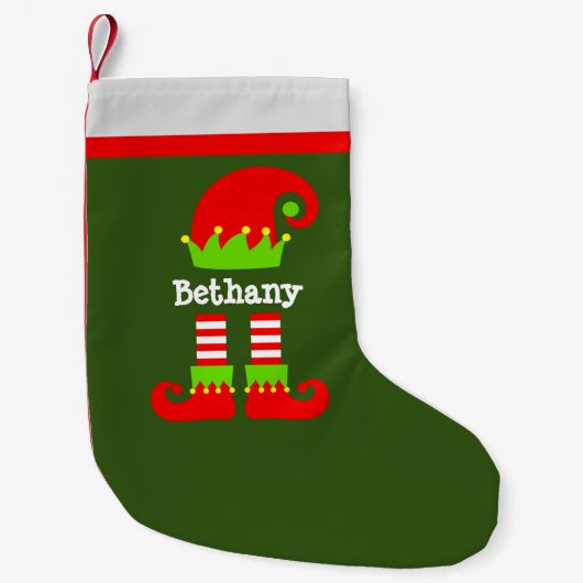 Elf Name Pet & Legs Feet Red Green Kleine Kerstsok (Voorkant)