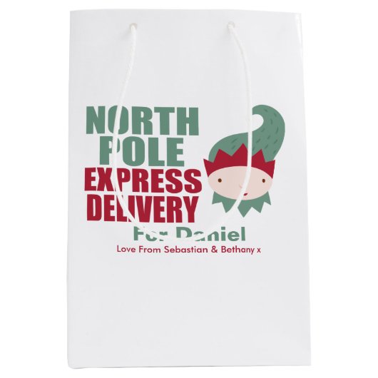 Elf North Pole Express-levering op maat Medium Cadeauzakje (Voorkant)