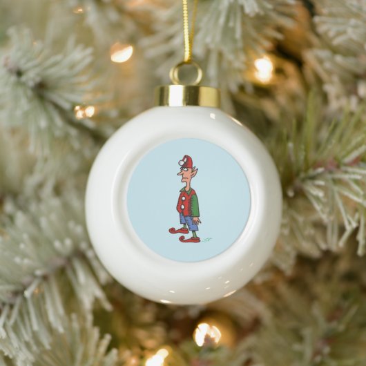 Elf op aandacht blauwe kerstbal keramische bal ornament (Boom)