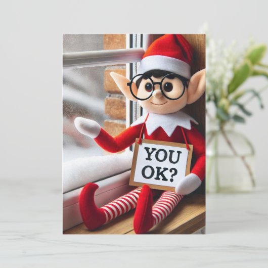 Elf op de plank stijl pop cultuur save the date (Staand voorkant)