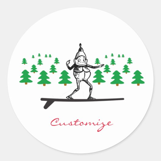 Elf op een Surfboard Thunder_Cove Ronde Sticker (Voorkant)