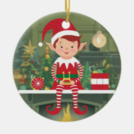Elf op plank Christmas Tree Ornament