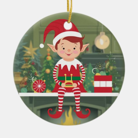 Elf op plank Christmas Tree Ornament (Voorkant)