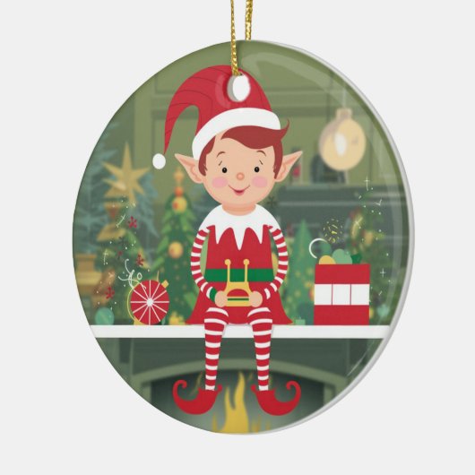 Elf op plank Christmas Tree Ornament (Links)
