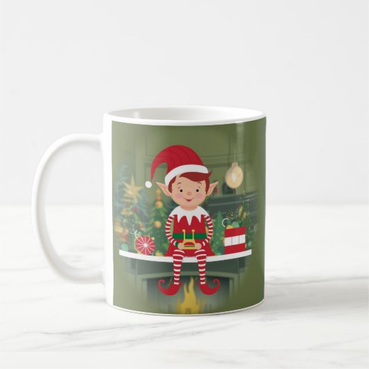 Elf op plank koffie Mok (Links)