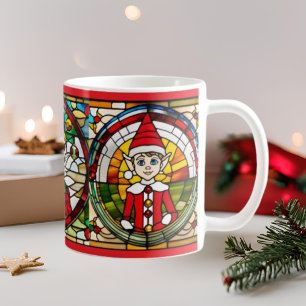 Elf op plank Vlekglas Art Christmas Mok