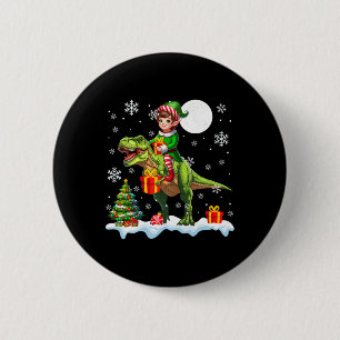 Elf op T-rex Kerstboom Kleurrijke Lichten Lo Ronde Button 5,7 Cm
