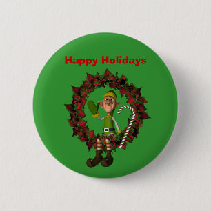 Elf op Wreate Kerstfeestdag Button Pin