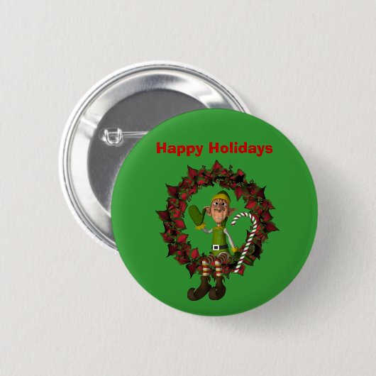Elf op Wreate Kerstfeestdag Button Pin (Voorkant /achterkant)