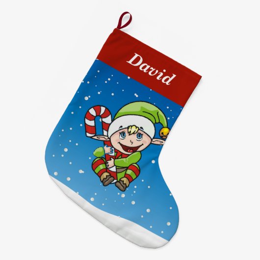 Elf over blauwe grote kerstmis grote kerstsok (Voorkant (Hangend))