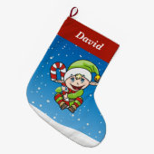 Elf over blauwe grote kerstmis kerstsok (Voorkant (Hangend))