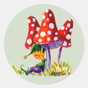 ELF & PADDENSTOEL van SHARON SHARPE Ronde Sticker