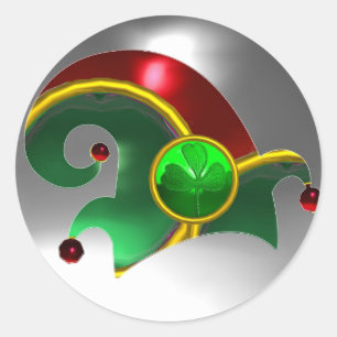 ELF PET/GOLD JEWELS GREEN SHAMROCK EN GEM STONES RONDE STICKER