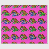 ELF PETTEN, SHAMROCK, DIAMOND FEATHERS, Roze Fuchs Cadeaupapier (Vlak)