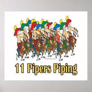elf pijpers die floten 11e kerstdag poster